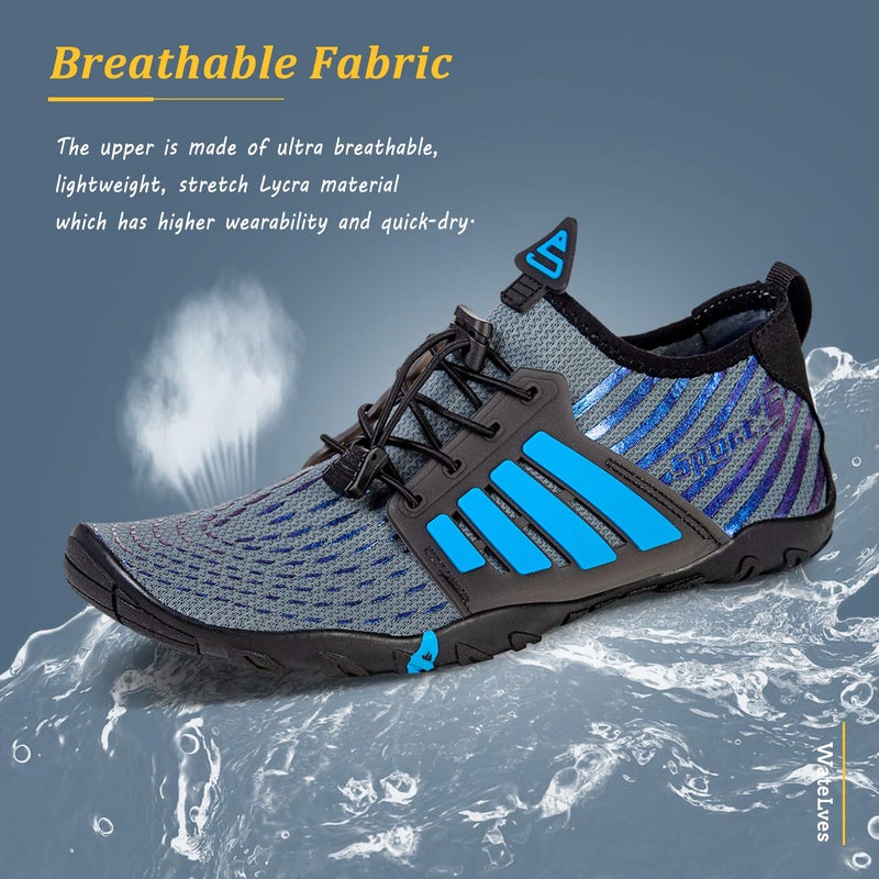 WateLves Water Shoes Mens Womens Beach Swim Shoes Quick-Dry Aqua Socks Pool Shoes for Surf Yoga Water Aerobics (B/Blue Gray, 41) - Image 3
